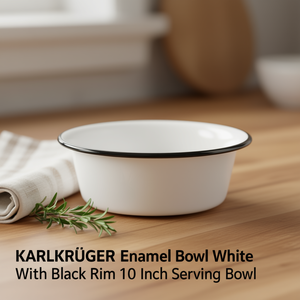 Bol en émail KARL KRGER blanc avec bord noir, 10 pouces, bol de service - Product Image 3