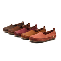 Chaussures plates décontractées confortables pour femmes, en cuir lavé rétro, à bout rond, à enfiler