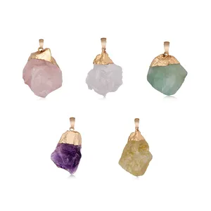 Wholesale Natural Raw Rough Gemstone Stone Pendant, Irregular Amethyst Tourmaline Crystal Charms For Jewelry Making 15mm 30mm