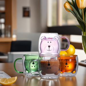 <span class=keywords><strong>Taza</strong></span> <span class=keywords><strong>de</strong></span> café <span class=keywords><strong>de</strong></span> <span class=keywords><strong>vidrio</strong></span> <span class=keywords><strong>de</strong></span> <span class=keywords><strong>doble</strong></span> <span class=keywords><strong>pared</strong></span> con forma <span class=keywords><strong>de</strong></span> oso <span class=keywords><strong>de</strong></span> borosilicato <span class=keywords><strong>de</strong></span> diferentes colores <span class=keywords><strong>de</strong></span> 250ml con asa - Product Image 4