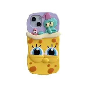 Cartoon Cute Spongebob And Squidward Silicon Soft Slim Protective Phone Case For Iphone14 Pro Max 11 12 13 Xs Max Plus