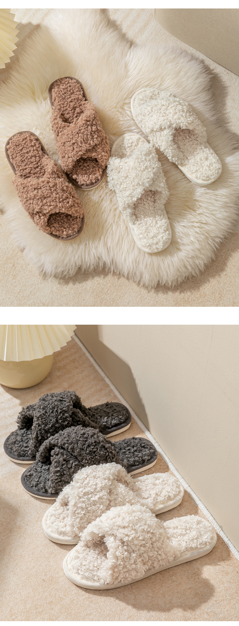 Woolly Cross Cotton Slippers Women Skin Plush House Shoes Slippers Wholesale