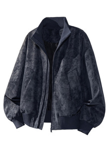 Blouson <span class=keywords><strong>Bomber</strong></span> Coupe-Vent en Similicuir Effet Peau de Mouton pour <span class=keywords><strong>Homme</strong></span> – Style Américain Rétro Tendance Décontracté en Daim pour Printemps-Automne - Product Image 5
