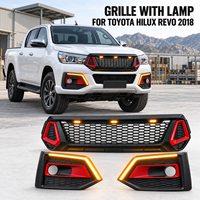 Kit de calandre de rechange pour Toyota Hilux Revo Rocco 2018, noir mat avec décorations rouges, calandre et cache-antibrouillard avec lampe LED