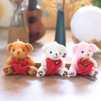 Porte-clés en peluche ours en peluche de dessin animé avec bouquet de roses, mini pendentif animal pour petite amie, cadeau de Saint-Valentin