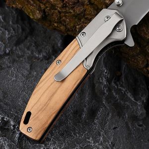 Stainless Steel Wood Handle EDC Tactical Survival Folding Knife with Clip Blank Blade Can Be Customized with Patterns - Product Image 5