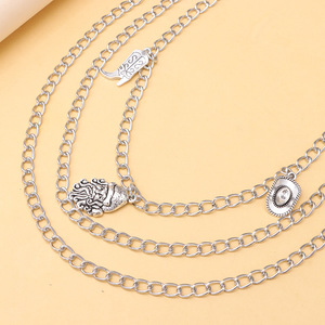 Hip Hop Waist <b>Chain</b> Multi Layered Pendant Silver Metal <b>Chain</b> For <b>Jeans</b> Unisex Casual Fashion Accessory - Product Image 3