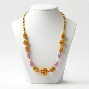 Collier Mala antique en argent 925 avec perles roses et accents de perles, bijoux ethniques traditionnels pour femmes - Product Image 2