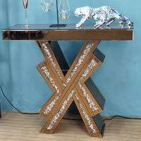 Vente directe d'usine, table console de couloir moderne de haute qualité, design diamant, vue latérale, MDF, miroir, meubles de salon