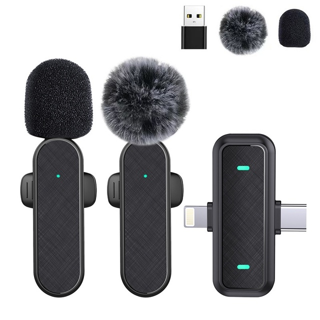 Lavalier Microphone Mini Clip-on Noise Reduction Mic Plug and Play Type-C/Lightning Receiver for Live Streaming Vlog Recording