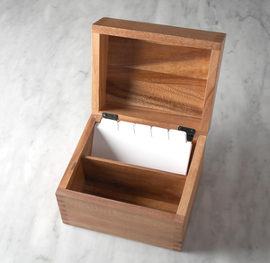 Boîte à <span class=keywords><strong>recettes</strong></span> en bois d'acacia avec séparateurs - Organisateur de cartes de cuisine à 2 compartiments avec étiquette - Product Image 2