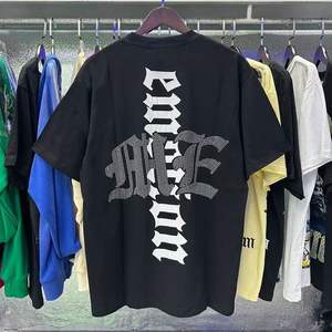 Camiseta de verano de manga corta con estampado abstracto y pedrería, estilo holgado, estilo urbano, EMOTION, para hombre y mujer - Product Image 3