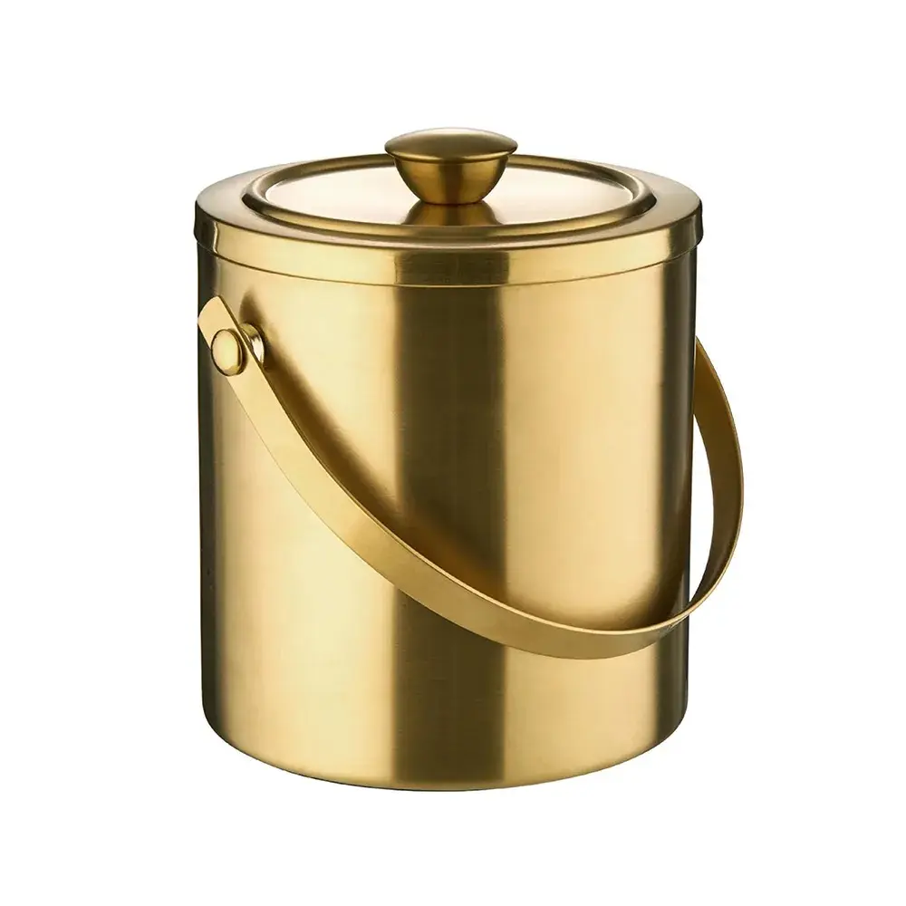 Sinowin Custom 3L Double Wall Vacuum Insulated Stainless Steel Silver Gold Plated Beer Wine Ice Bucket with Lid and Tongs