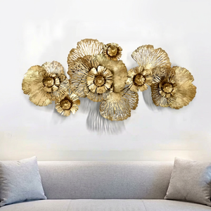 Luxury Handcrafted Gold Metal Lotus Leaf <b>Wall</b> Sculpture <b>Large</b> 3D Floral <b>Wall</b> Hanging Art Accent <b>Decor</b> - Product Image 1