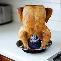 Grille à poulet multifonction en acier inoxydable, détachable, pour poulet au canette de bière, avec plateau
