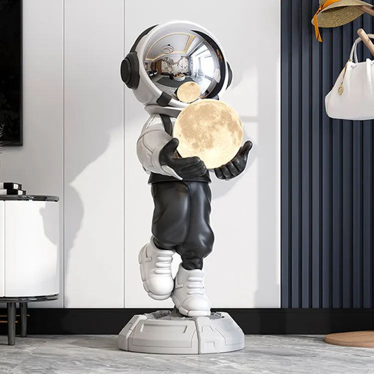 Commercial decoration resin astronaut sculpture rocket spaceman life size fiberglass astronaut statue light up led