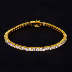 Bracelet Tennis Hip Hop en Moissanite, plaqué or jaune 3mm, coupe brillante, certifié GRA VVS, en argent sterling 925, passe le testeur de diamants - Product Image 1