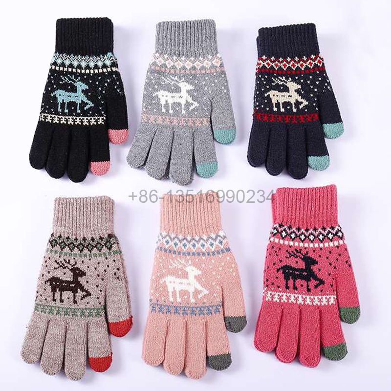Дизайнерские зимние перчатки с оленем для женщин, жаккардовые плетеные перчатки для рождества, фестиваля