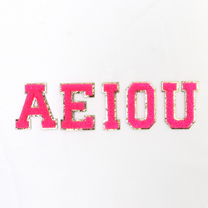 Keymay DIY personalizado oro brillo palo en autoadhesivo Varsity letra inicial parche Chenille letra parche alfabeto parche - Product Image 6