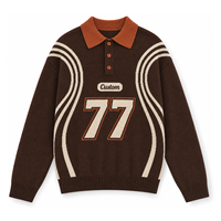 Pull Polo Homme Rétro Numéro 77 Rayures Courbes Manches Longues Tricoté Personnalisable avec Logo