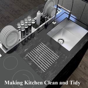 Étendoir à <span class=keywords><strong>vaisselle</strong></span> CN pour comptoir de cuisine en acier inoxydable avec égouttoir grand égouttoir porte-ustensiles évier - Product Image 6