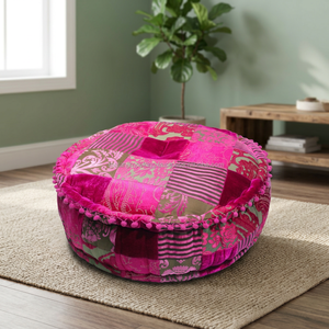 Nouveau design tendance, pouf indien en velours, luxe, rond, couleur rose, patchwork, salon, hôtel, mobilier - Product Image 3