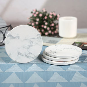 Sous-verres en grès brut en gros, blancs, ronds, en céramique, personnalisables avec impression, avec support en liège, design traditionnel pour la table - Product Image 5