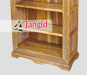 <b>Modern</b> Solid Recycled Wooden Open Bookcase Bookshelf Display Showcase 5 <b>Shelves</b> With Back Panel Hand Carved For Living Room Hote - Product Image 3