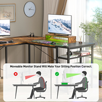 Bureau PC d'angle en forme de L en bois et métal avec support de moniteur lumière LED pour bureau à domicile ou hôtel grand bureau pliant pour 2 personnes