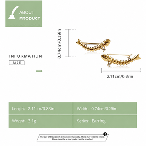 Boucles d'oreilles grimpantes en forme d'arête de poisson, en acier inoxydable plaqué or 18 carats sous vide, pour femmes - Product Image 3