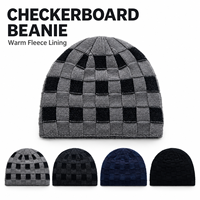 Bonnet en tricot à carreaux d'hiver avec logo personnalisé, doublure en polaire, chaud, pour hommes et femmes