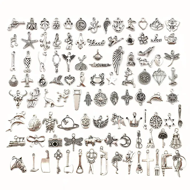 Wholesale Alloy Assorted Silver Animal Jewelry Making Diy Alloy Tile Beads Set