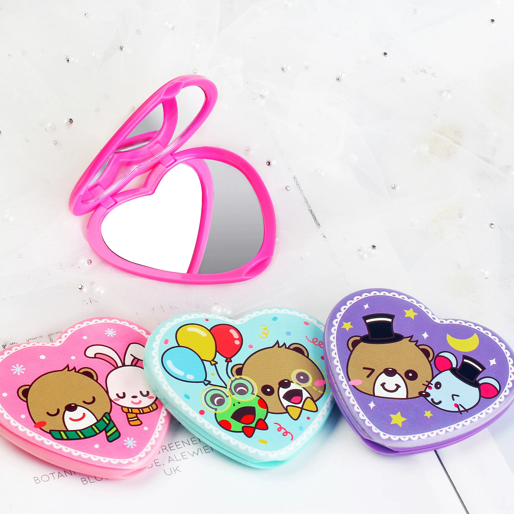Wholesale Personalized Customised Pattern Logo Heart Shape Rose Gold Butterfly Compact Mirrors