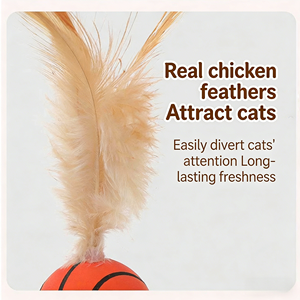 Pelota de Goma con Plumas para Gatos, 14 cm, Estilo Béisbol, Juguete para Mascotas para Ejercicio, Juego Interactivo y Alivio del Aburrimiento - Product Image 6