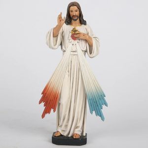 Statue du Cœur Sacré de Jésus <span class=keywords><strong>Christ</strong></span> en Résine Catholique Peinte à la Main, Cadeau Religieux pour Mère et Père - Product Image 1
