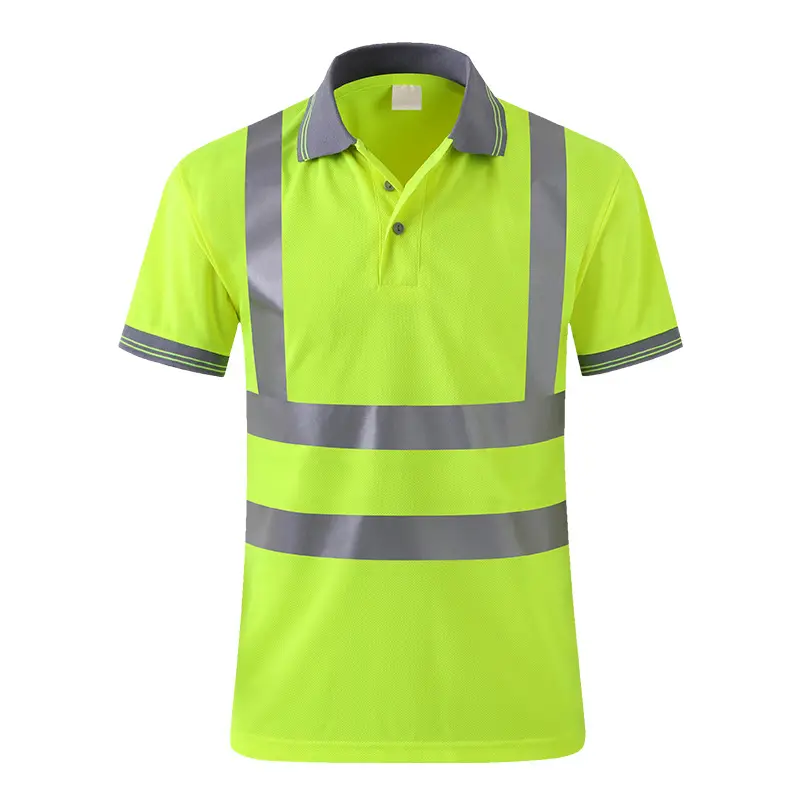 Kaus reflektif pakaian kerja peringatan keselamatan kuning kaus Polo musim panas reflektif grosir