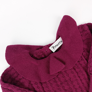 Pinuotu bébé smocké bulle barboteuse nouveau-né câble pull body fille rouge foncé à volants tricots à manches longues vêtements - Product Image 4