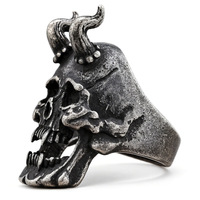 Bague pour homme en acier inoxydable, style européen-américain, design audacieux, avec crâne et cornes de démon, style heavy metal, pierre naturelle, thème sombre, pour anniversaire