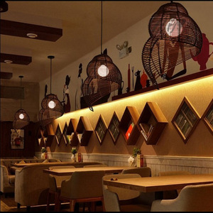 Bamboo Woven <b>Lantern</b> Pendant Light Round E27 Led Single Head Chandelier For Restaurant Bar Leisure Venues - Product Image 1