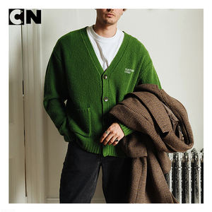 GRS Certification Winter <b>Men's</b> High Quality <b>Wool</b> Oversized V Neck Knitted <b>Cardigan</b> Sweater Custom Logo Single Button Closure - Product Image 3