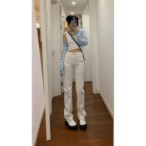 2025 primavera otoño nueva tendencia cintura alta Delgado estilo de cigarrillo suelto transpirable blanco recto pantalones de mezclilla para mujeres talla XL - Product Image 4