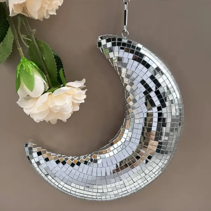 Zilveren Discobal Maanvormige Discobal Hanger Home Decor Spiegel Reflecterende Discobal Ornament