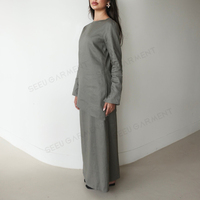 Ensemble 2 pièces élégant et modeste en lin, tunique à ourlet asymétrique et jupe longue, texture naturelle, étiquette personnalisée, vente en gros pour femmes musulmanes