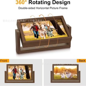 <b>Double</b> Sided Rotating Wooden <b>Photo</b> <b>Frame</b> 6.57x4.33in Rectangular Home Decor Picture <b>Frame</b> For Family <b>Photos</b> - Product Image 2
