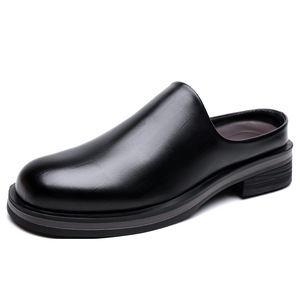 Zuecos de Cuero Genuino para Hombre, Punta Redonda, Suela de PU, Entresuela de EVA, Cómodos, a la Moda, para Todas las Temporadas, Color Sólido, Zapatos Sin Cordones - Product Image 5