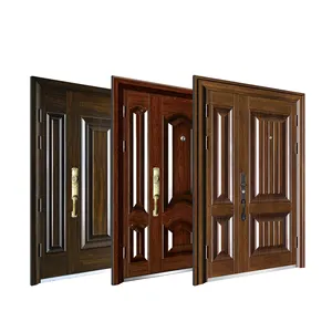 Puerta de seguridad Exterior de Metal y acero para Villa, manilla de puerta de seguridad con relieve, cerradura de grano de madera, pivote de entrada, gran oferta