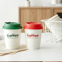 Gobelet à café en papier à double paroi écologique, isolé, jetable, pour boissons chaudes, corps blanc, couvercle rouge et vert, gobelet à thé au lait, vente en gros