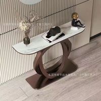 Console d'entrée en métal de luxe léger avec plateau en pierre, style moderne et minimaliste, base murale multifonctionnelle