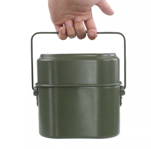 DFM1104  Recipiente de aluminio para comida de campo, para trabajo al aire libre, con 2 compartimentos, tapa, olla para calentar platos, 3 piezas en uno. - Product Image 2