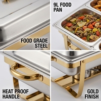 Goldener Edelstahl-Chafing Dish 9L Alkoholbetriebener Buffet-Speisenwärmer Rechteckig für Restaurant Hotel Catering Bankett